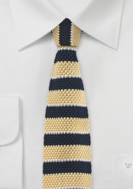 Yellow and Navy Striped Knit Tie