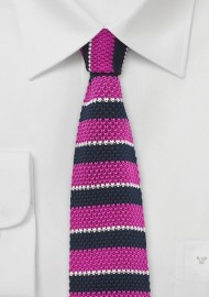 Striped Knitted Tie in Magenta and Navy