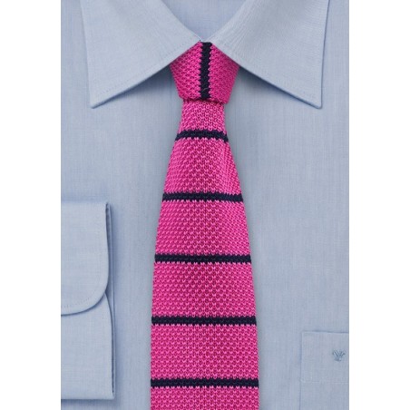 Hot Pink and Navy Striped Knit Tie