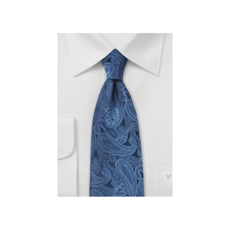 Silk Paisley Tie in Sapphire Blue