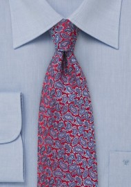 Red Silk Tie with Lavender Paisleys