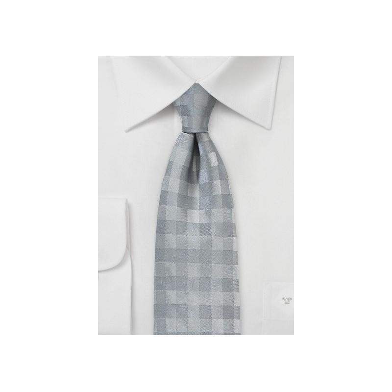 Silver and Gray Gingham Check Tie