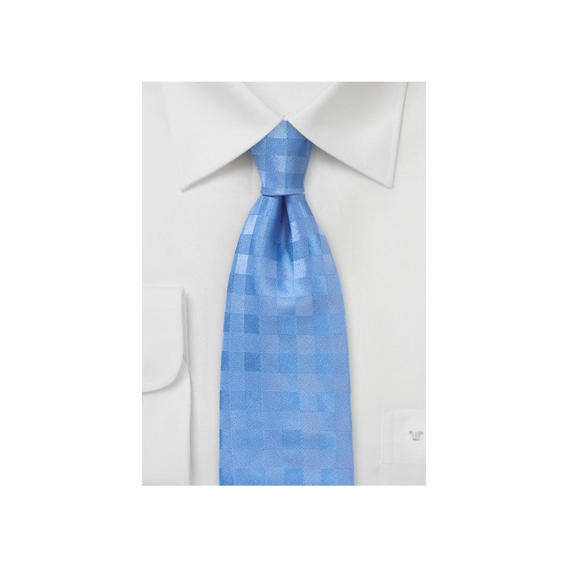 Light Blue Silk Tie with Gingham Check