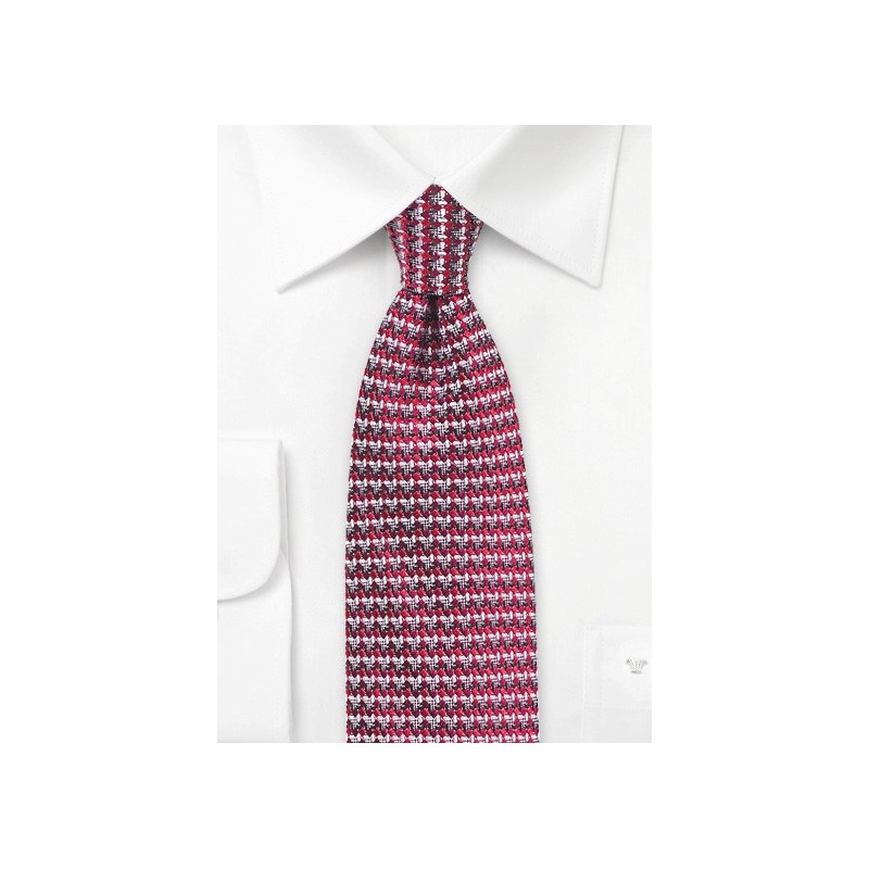 Retro Weave Tie in Red and Gray