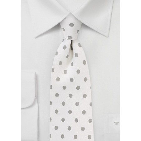 Ivory Necktie with Silver Polka Dots
