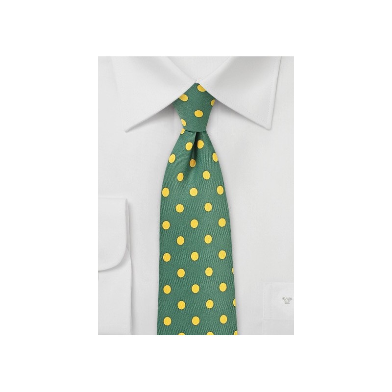 Green Necktie with Bright Yellow Polka Dots