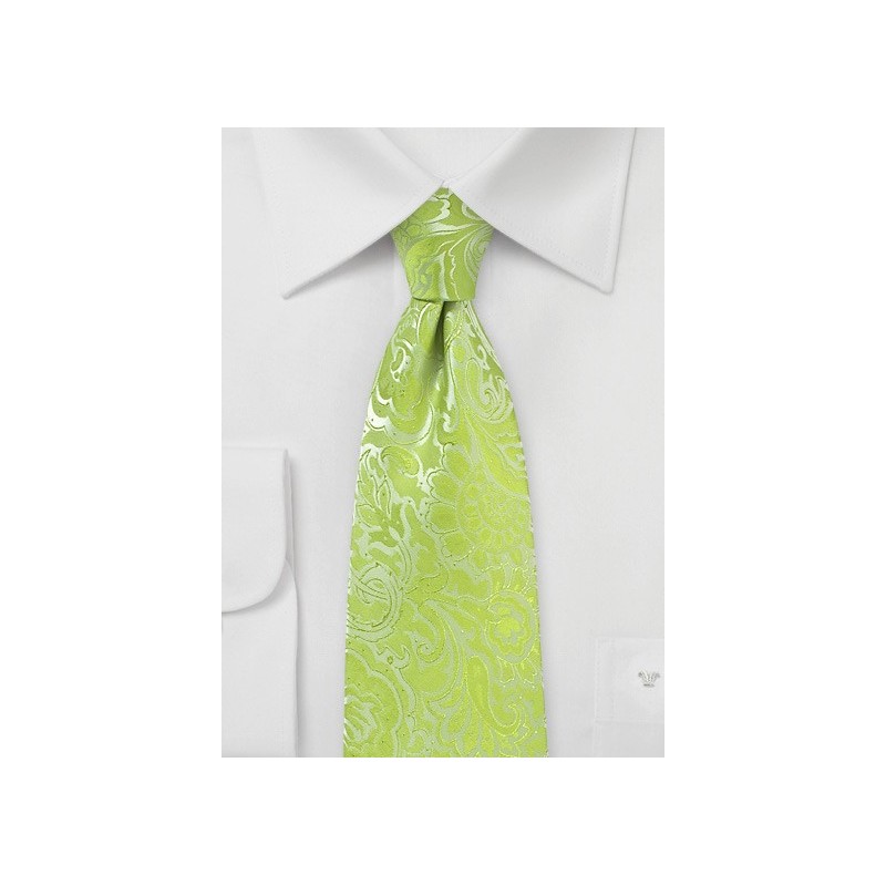 Lime Kids Tie with Paisley Print