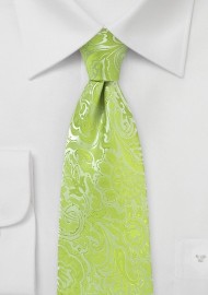 Lime Color Tie with Paisley Print in XL Length
