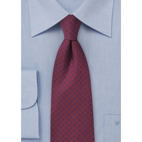 Allover Paisley Tie in Dark Red and Blue