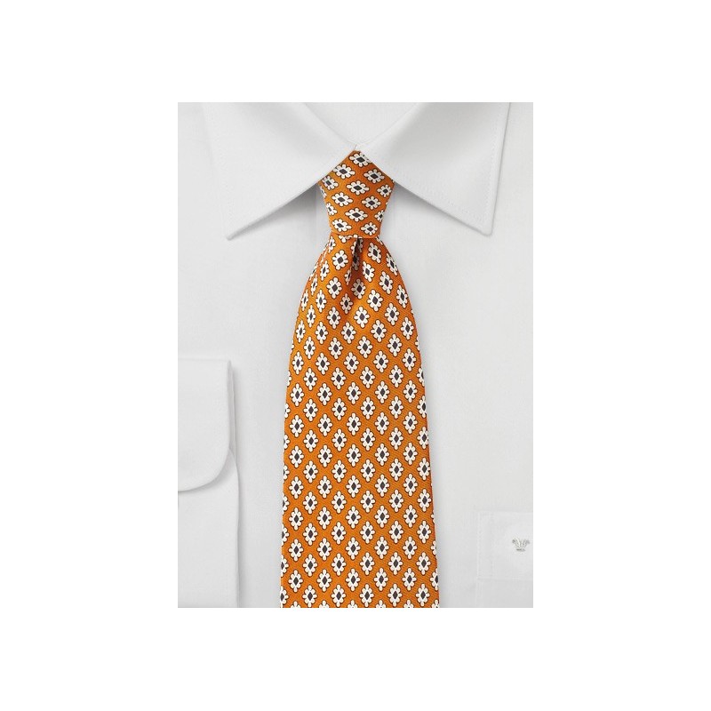 Vintage Print Tie in Brown and Burnt Orange