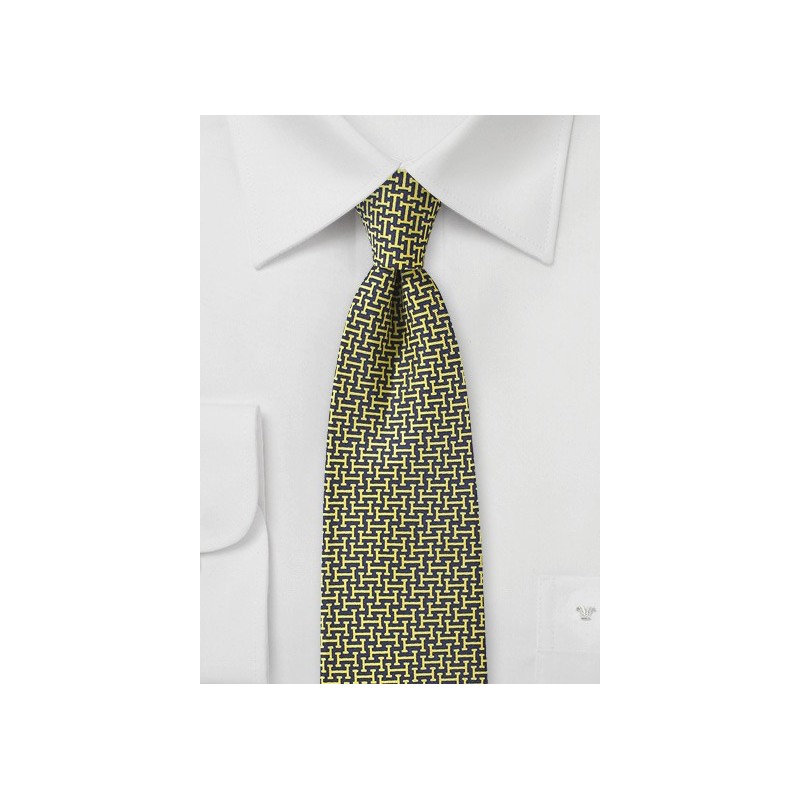 Midnight Blue and Yellow Graphic Print Tie