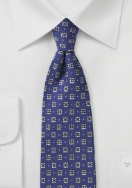 Navy Floral Tie with Silver and Red Accents