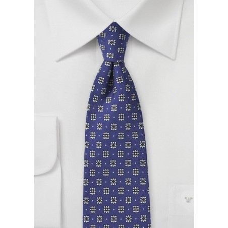 Navy Floral Tie with Silver and Red Accents