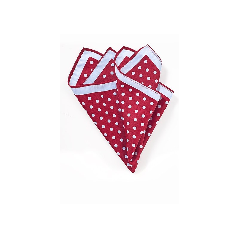Cherry Red Pocket Square with Light Blue Dots