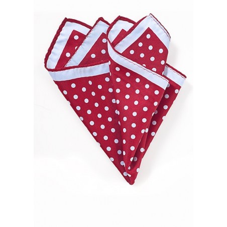 Cherry Red Pocket Square with Light Blue Dots