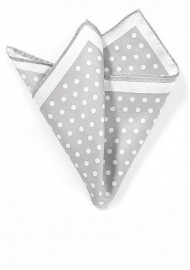 Silver Pocket Square with White Polka Dots