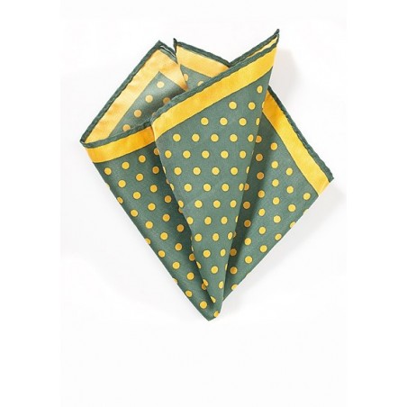 Green Pocket Square with Yellow Dots