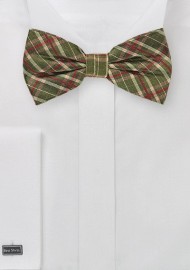 Tartan Plaid Bow Tie in Olive Green