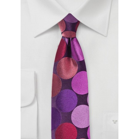Purple and Pink Skinny Tie with Large Dots