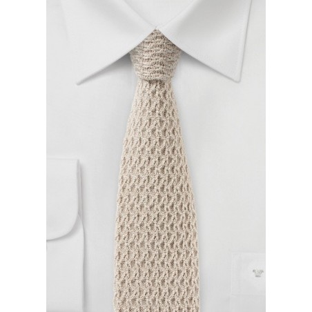 Textured Cashmere Knit Tie in Beige