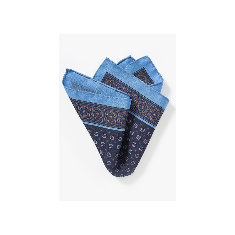 Medallion Print Pocket Square in Wool