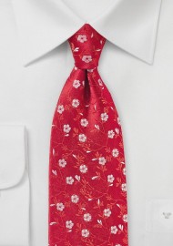 Bright Red and Silver Floral Tie