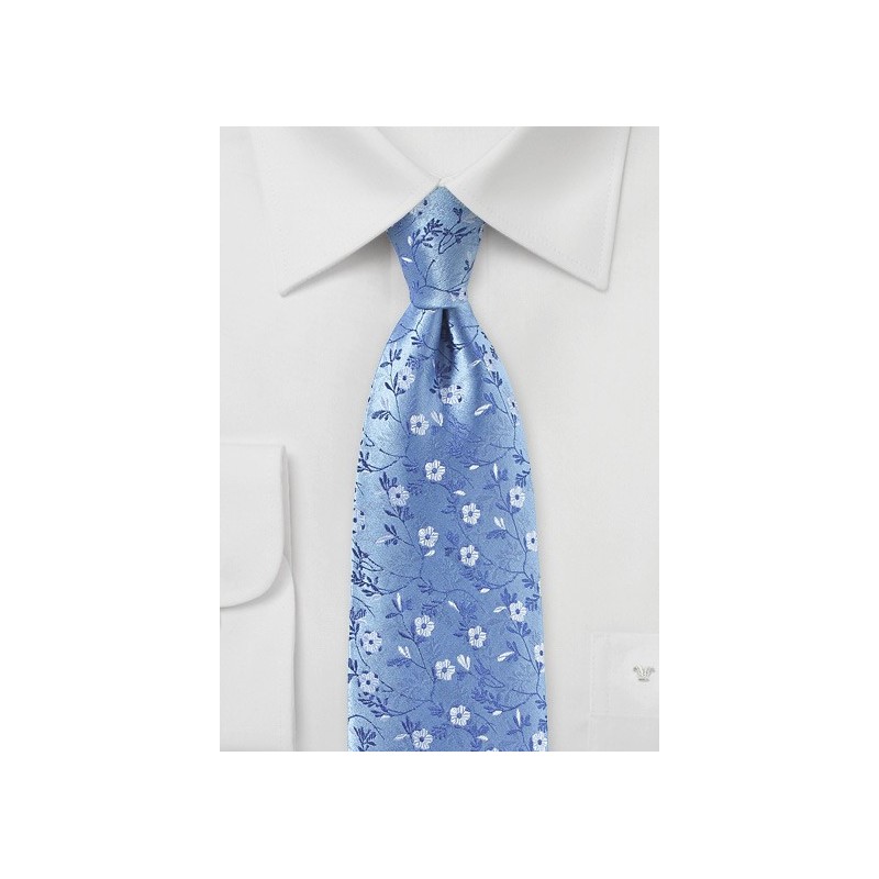 Sky Blue Floral Silk Tie