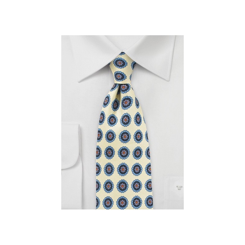 Classic Medallion Print Tie in Cream