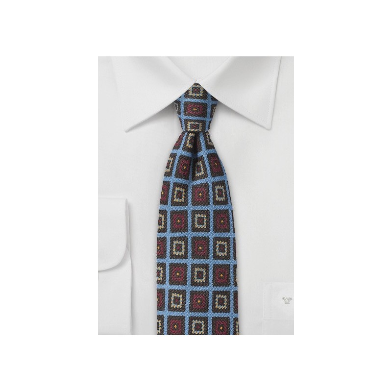 Trendy Medallion Wool Print Tie in Blue