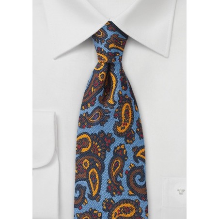 French Blue Paisley Tie in Printed Wool