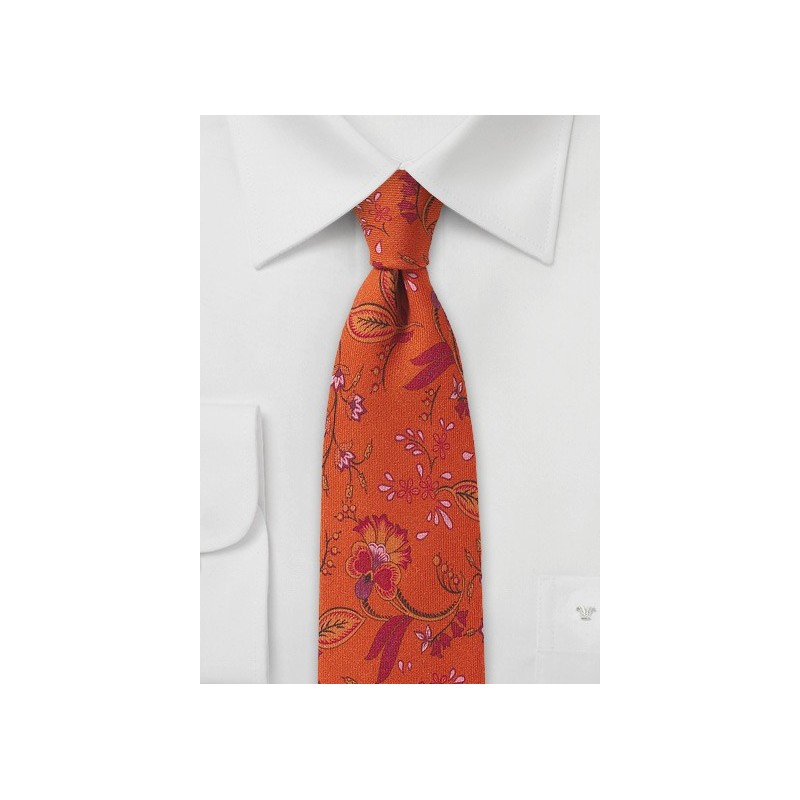 Floral Wool Tie in Autumn Orange