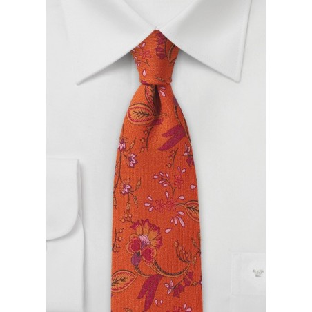 Floral Wool Tie in Autumn Orange