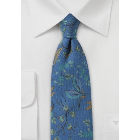 Indigo Blue Floral Tie in Wool