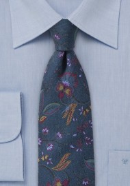 Dark Teal Floral Wool Tie