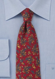 Designer Wool Paisley Tie in Red and Blue