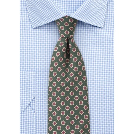 Olive Green Floral Skinny Tie