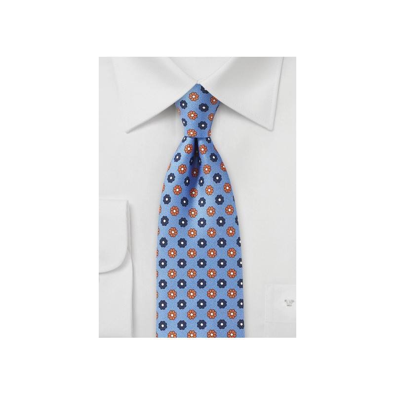 Sky Blue Tie with Orange and Navy Florals