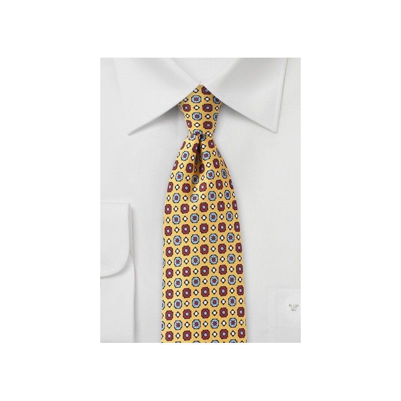 Graphics Print Tie in Yellow, Blue, and Red
