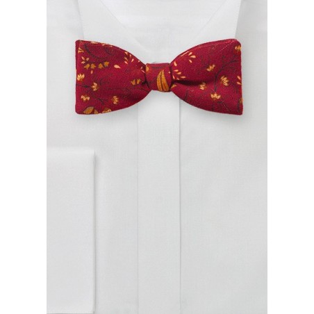 Wool Bow Tie with Florals in Red and Orange