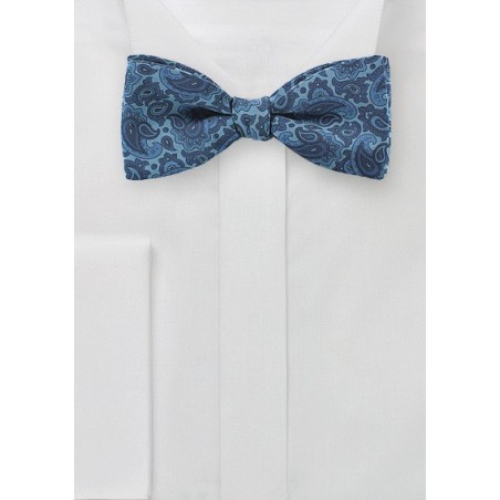 Intricate Blue Paisley Bow Tie