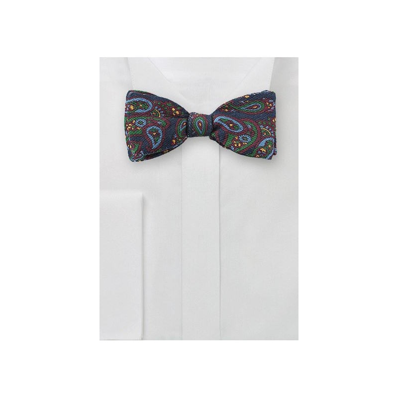 Colorful Wool Paisley Bow Tie