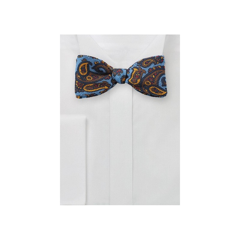 Wool Paisley Bowtie in French Blue