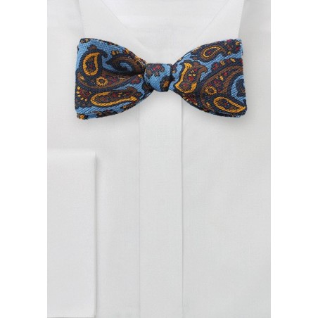 Wool Paisley Bowtie in French Blue