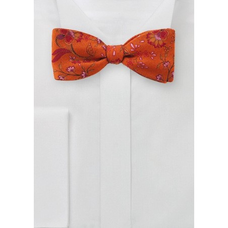 Wool Floral Bow Tie in Deep Orange