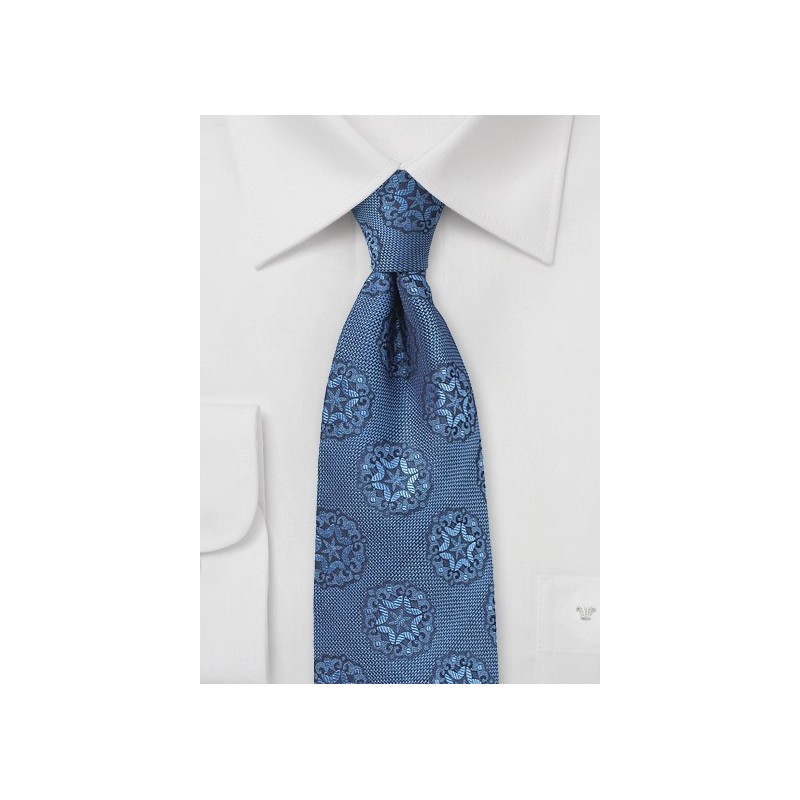 Indigo Blue Woven Medallion Print Tie