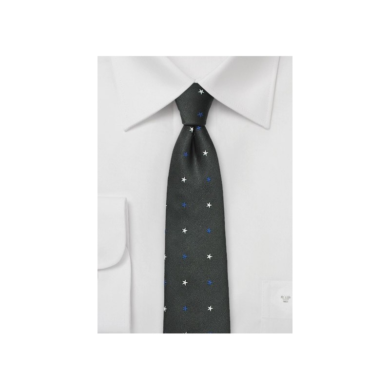 Black Skinny Tie with Blue and White Stars