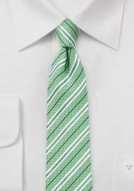 Cotton Skinny Striped Tie in Grass Green