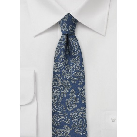 Blue Slim Cut Tie with Gray Paisley