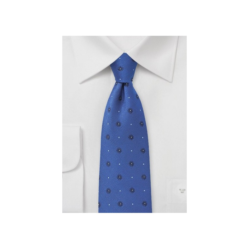 Royal Blue Silk Tie with Florals