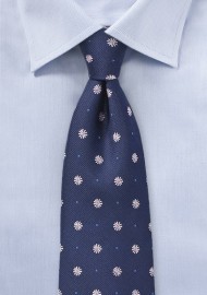 Navy Tie with Pink Embroidered Florals
